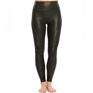 Spanx Large Faux Leather Moto Leggings-Very Black